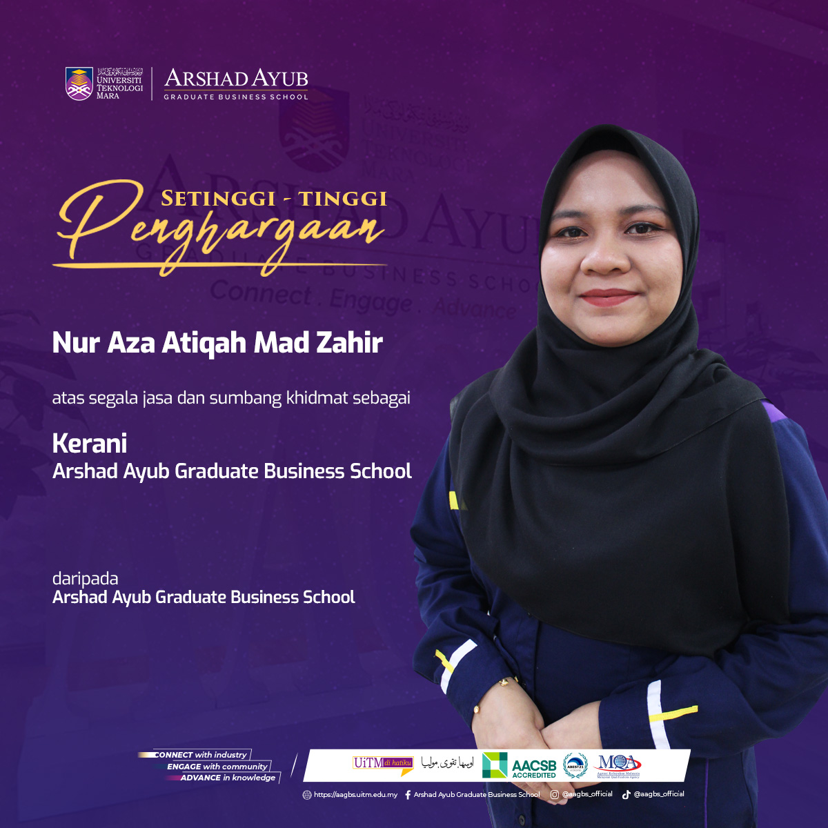 Setinggi-tinggi Penghargaan Puan Nur Aza Atiqah Mad Zahir